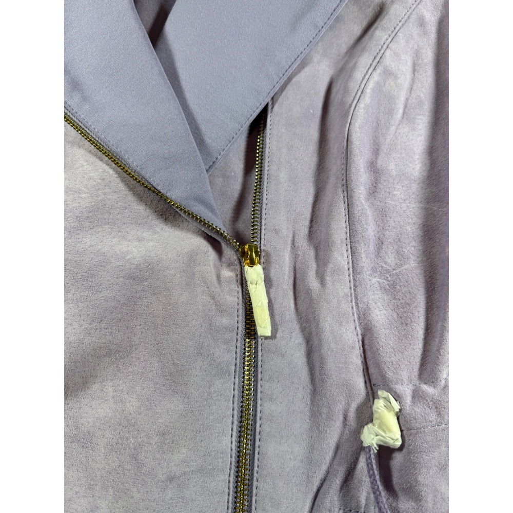 Iman Global Chic Purple Genuine Leather Suede Moto Jacket Drawstring Waist 1X - Picture 5 of 10